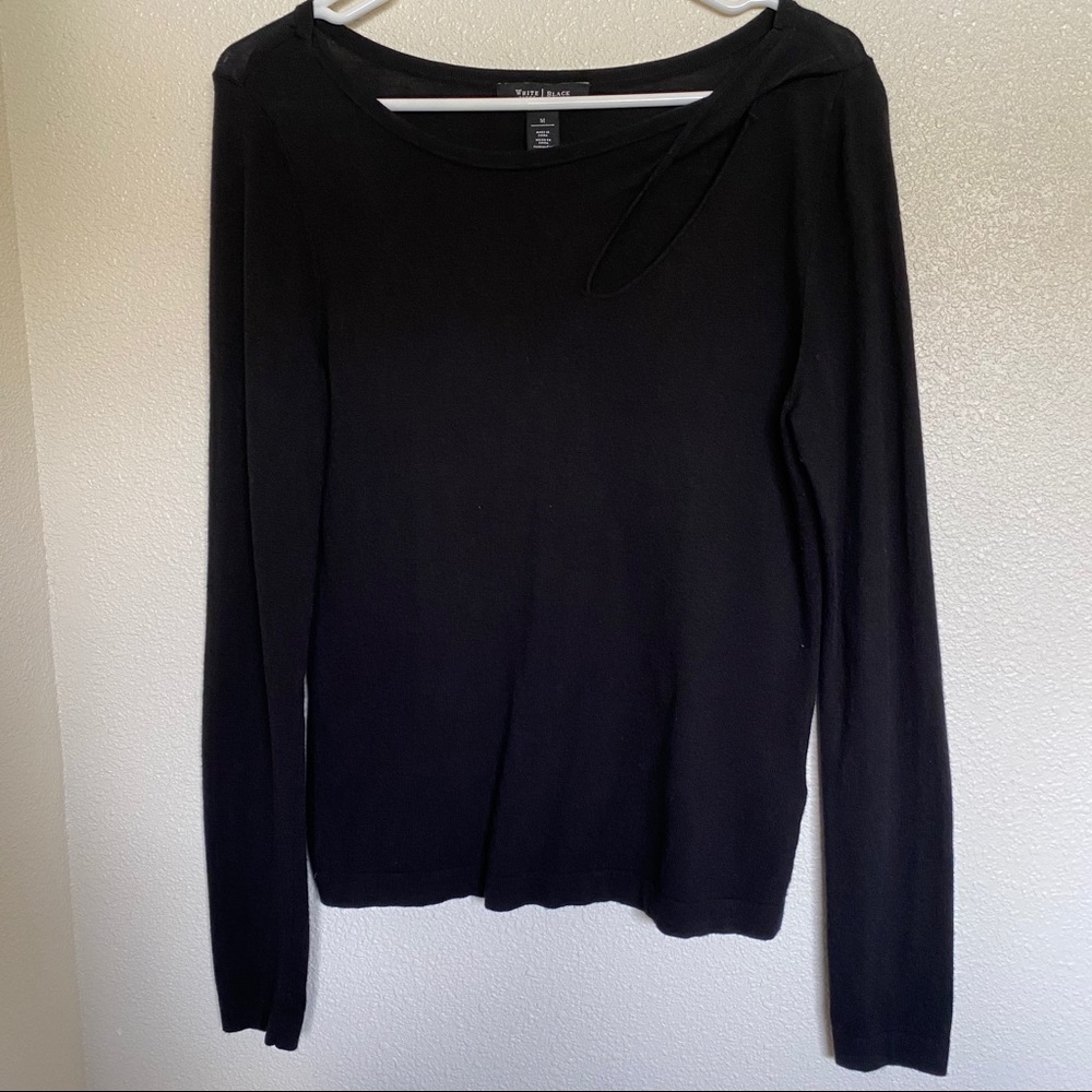 WHBM Black Shoulder Cutout Cashmere Blend Sweater